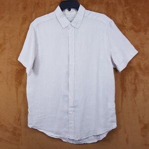 HERITAGE Shirt Mens Large Tan Button Up Short Sleeve 100% Linen in Sand
